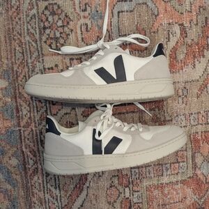 Veja White Gray Navy V-10 Sneakers